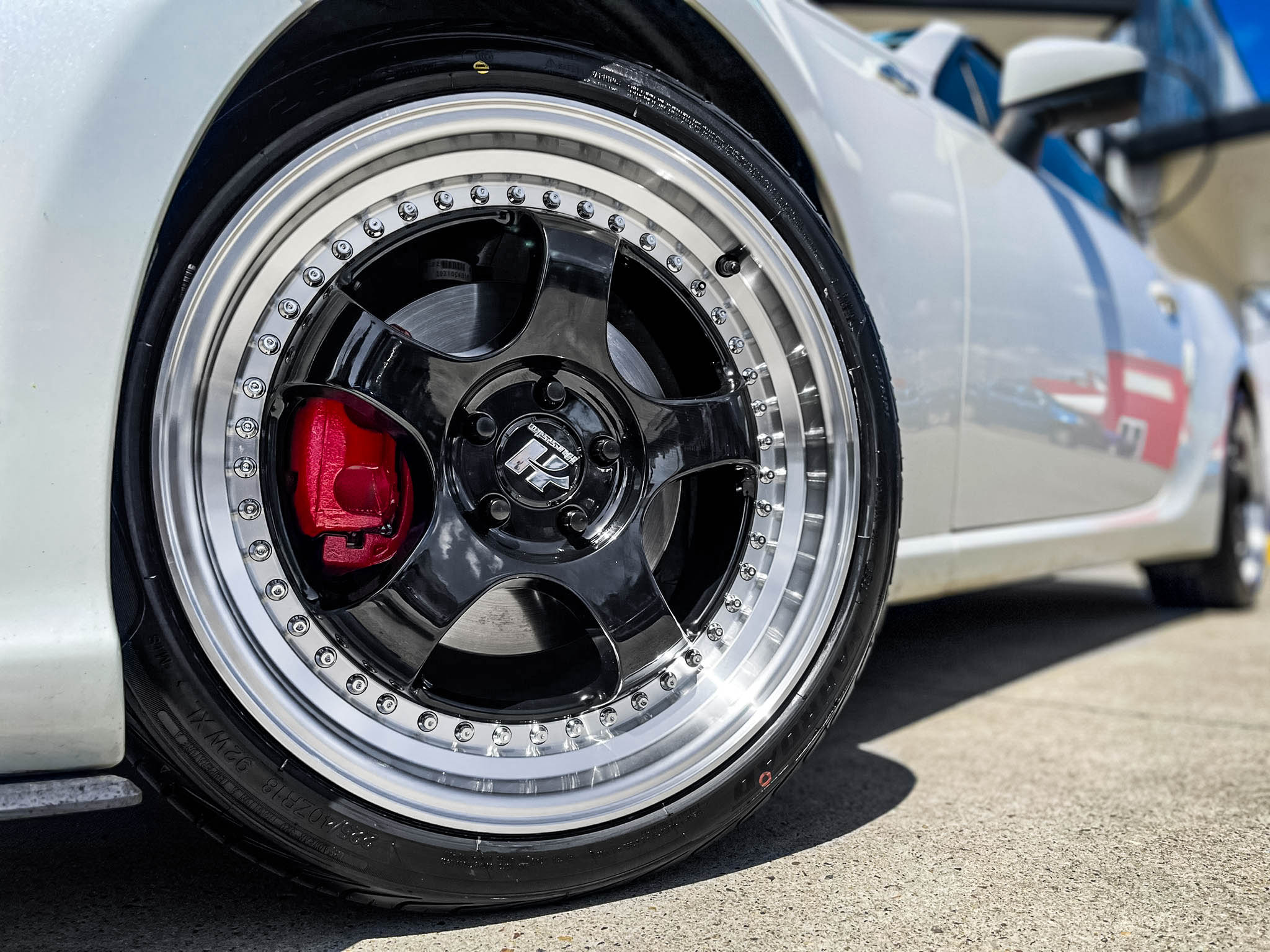 toyota 86 hussla zen gloss black chrome rivets machined lip wheel