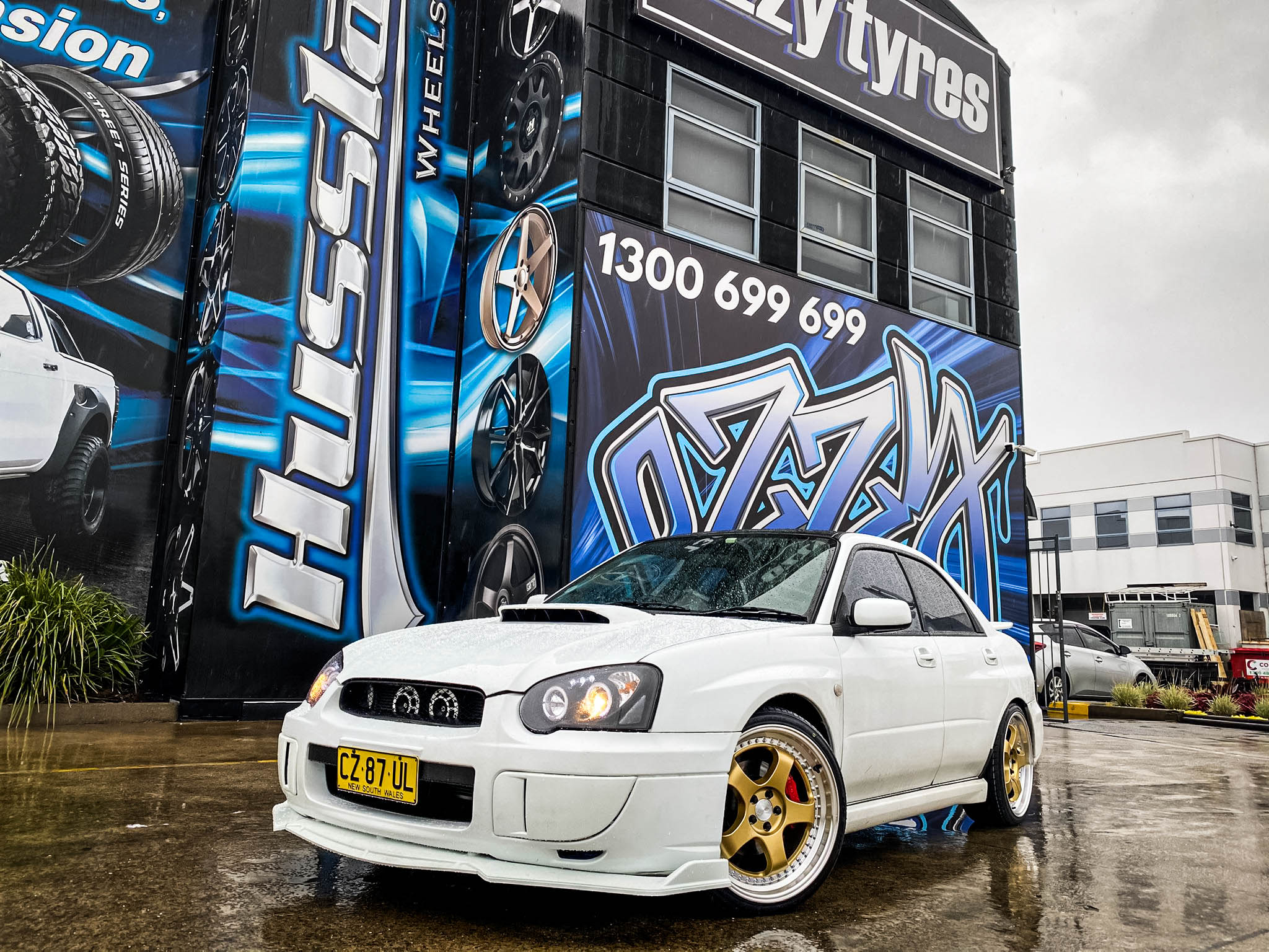 subaru impreza wrx hussla zen gold chrome rivets machined lip