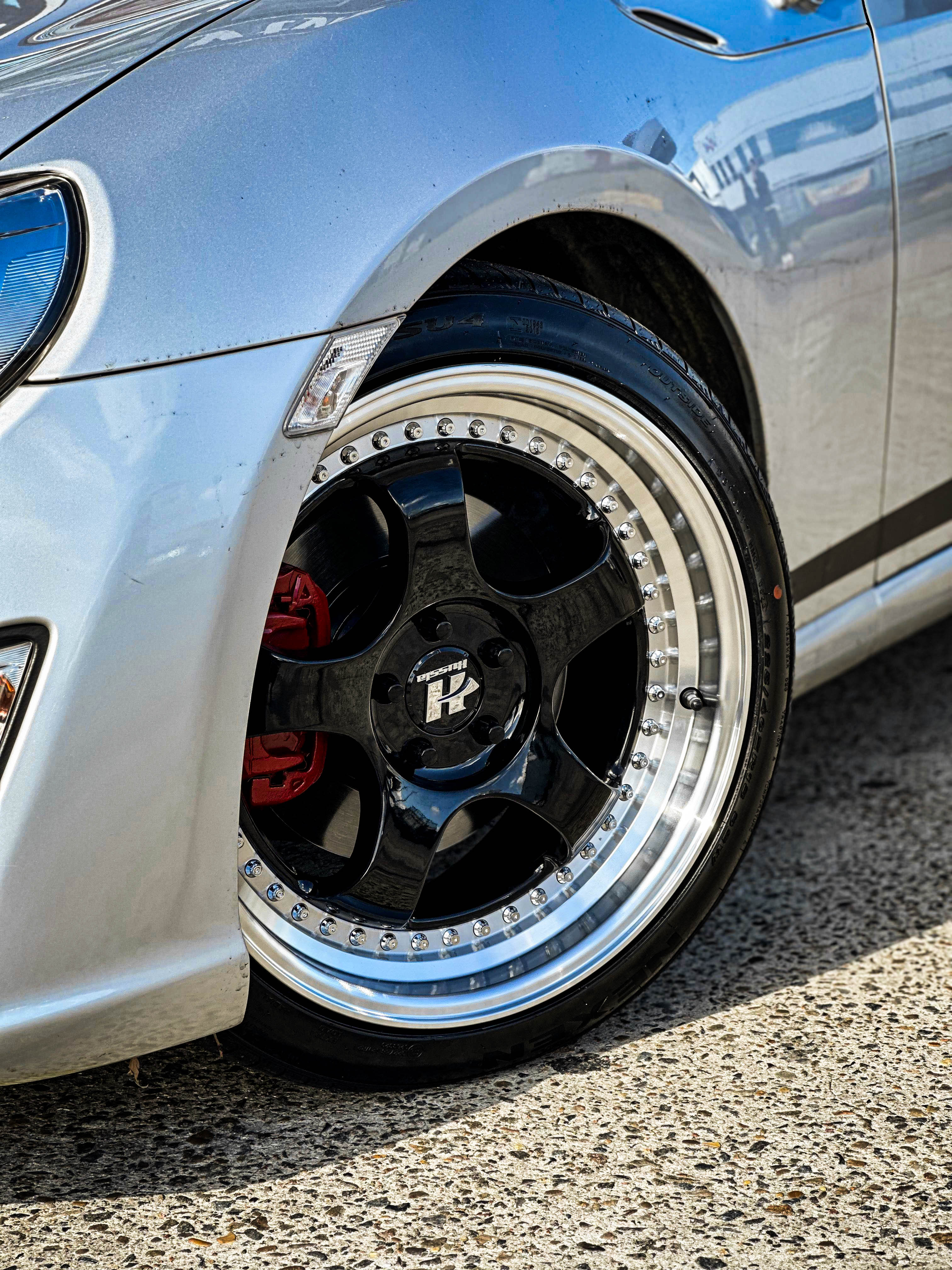 toyota 86 hussla zen gloss black chrome rivets machined lip wheel