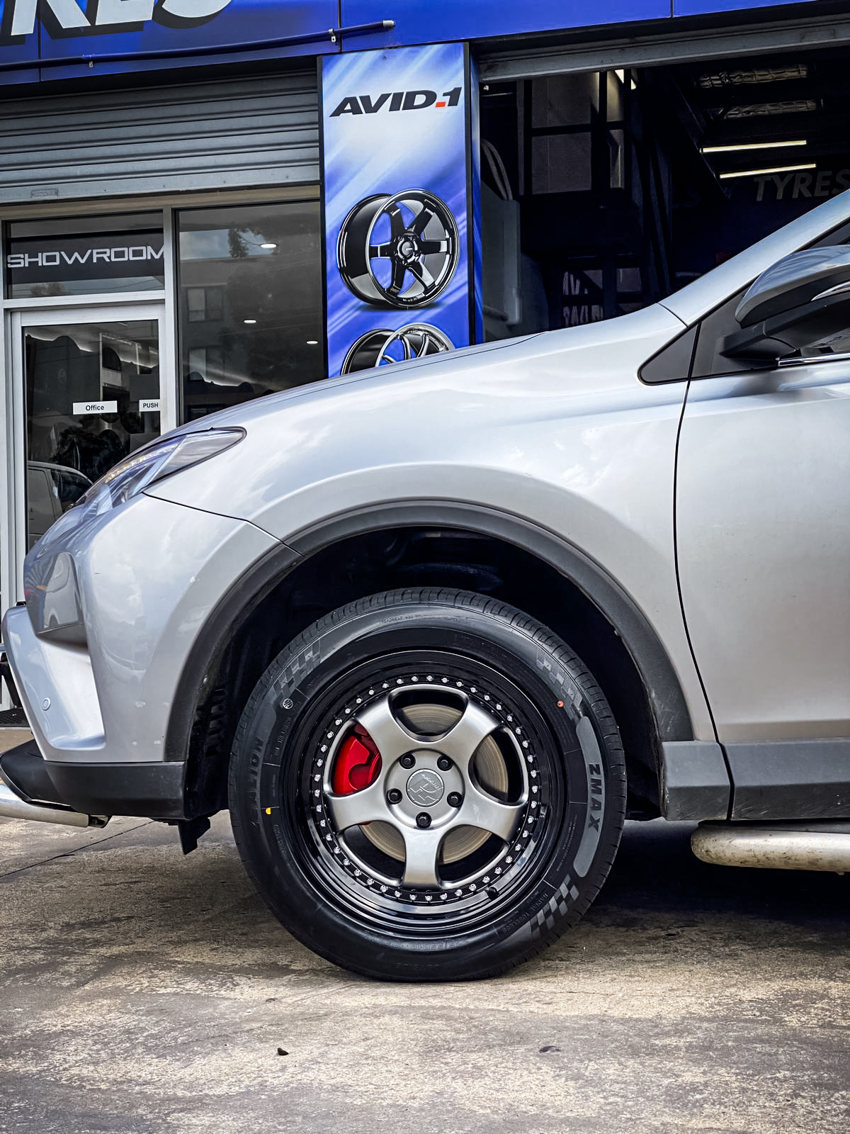 toyota rav4 hussla zen gunmetal grey chrome rivets black lip wheel #17812