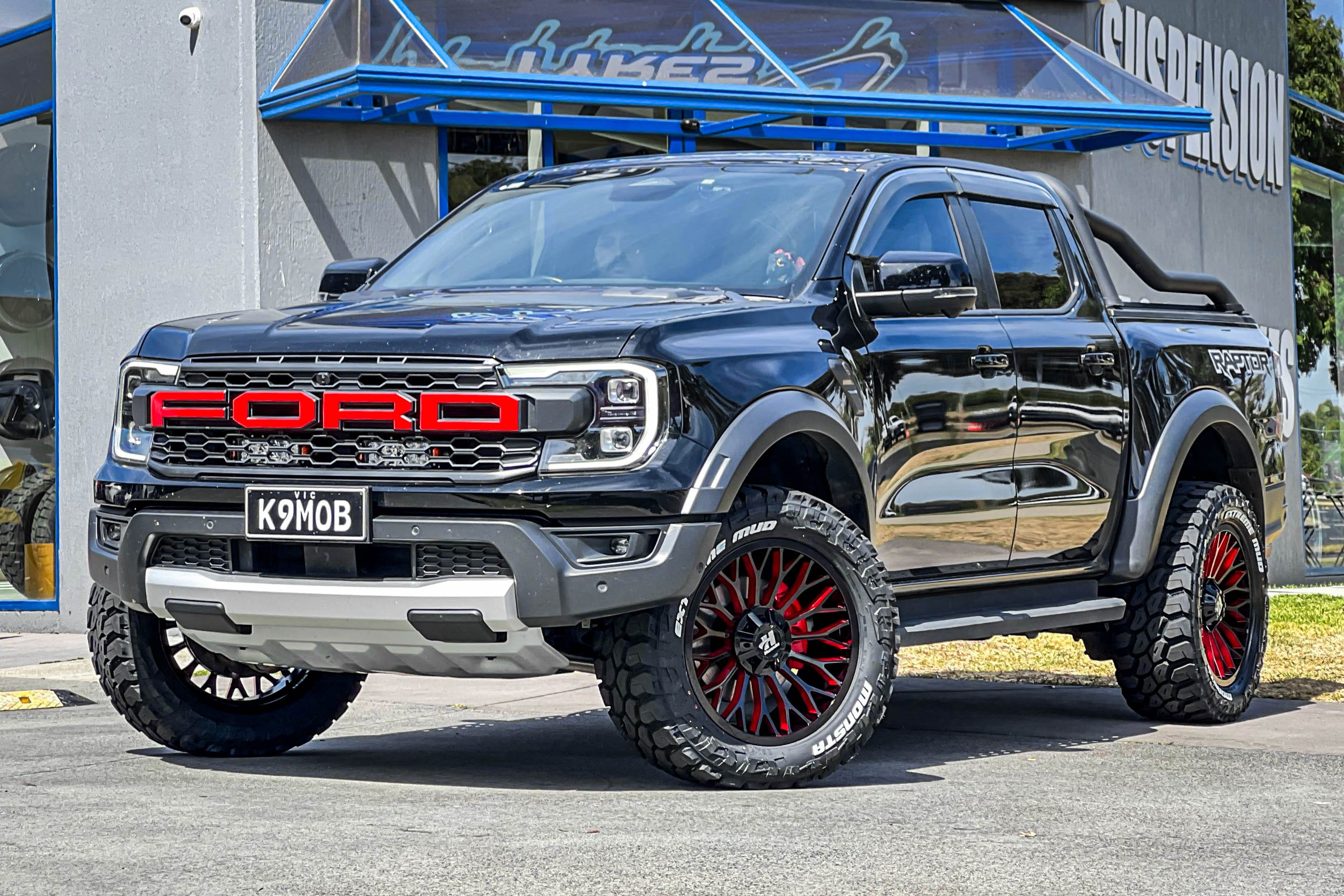 ford ranger raptor hussla hybrid gloss black 313 blood red wheel #18508