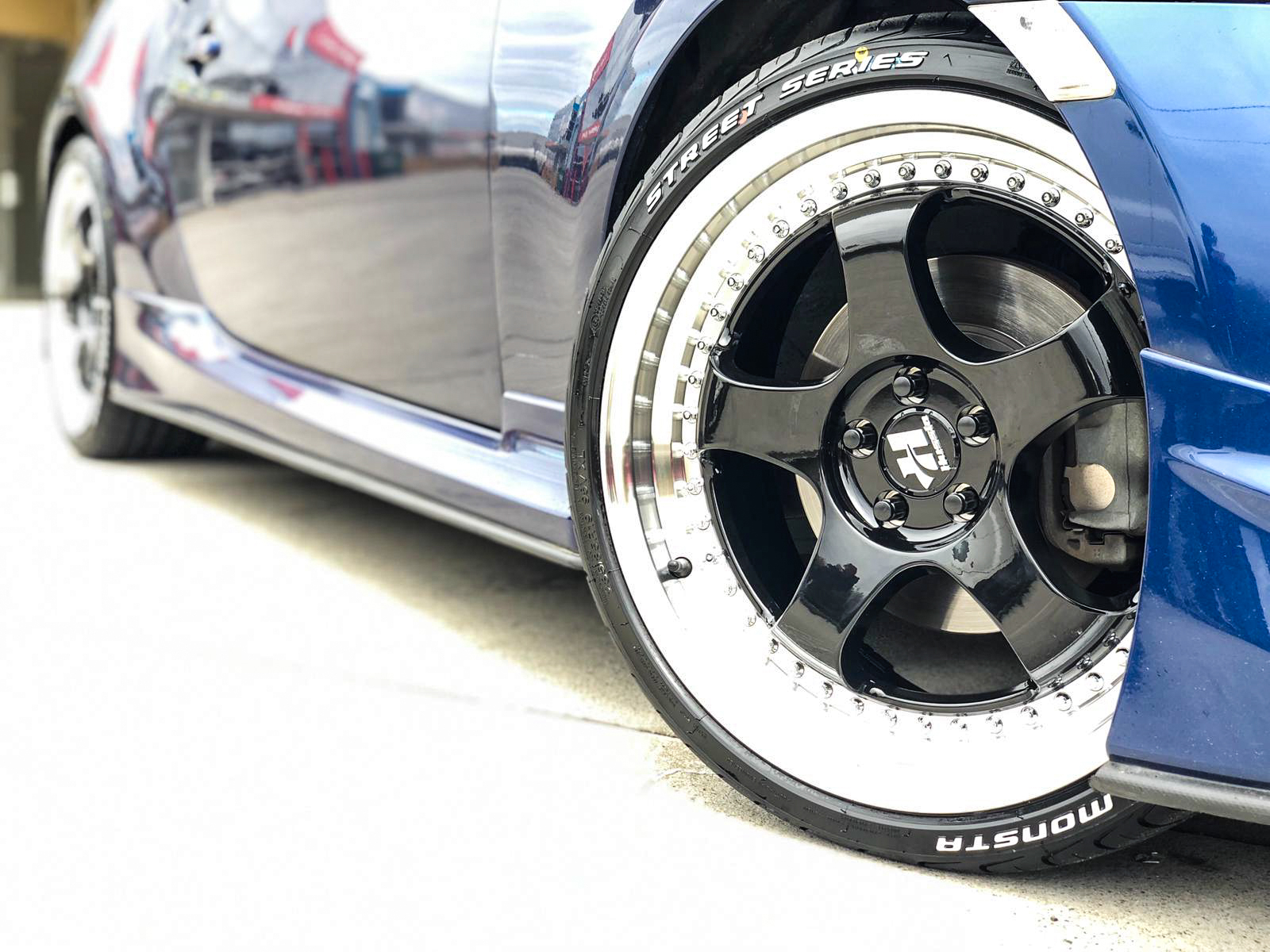 toyota 86 hussla zen gloss black chrome rivets machined lip wheel