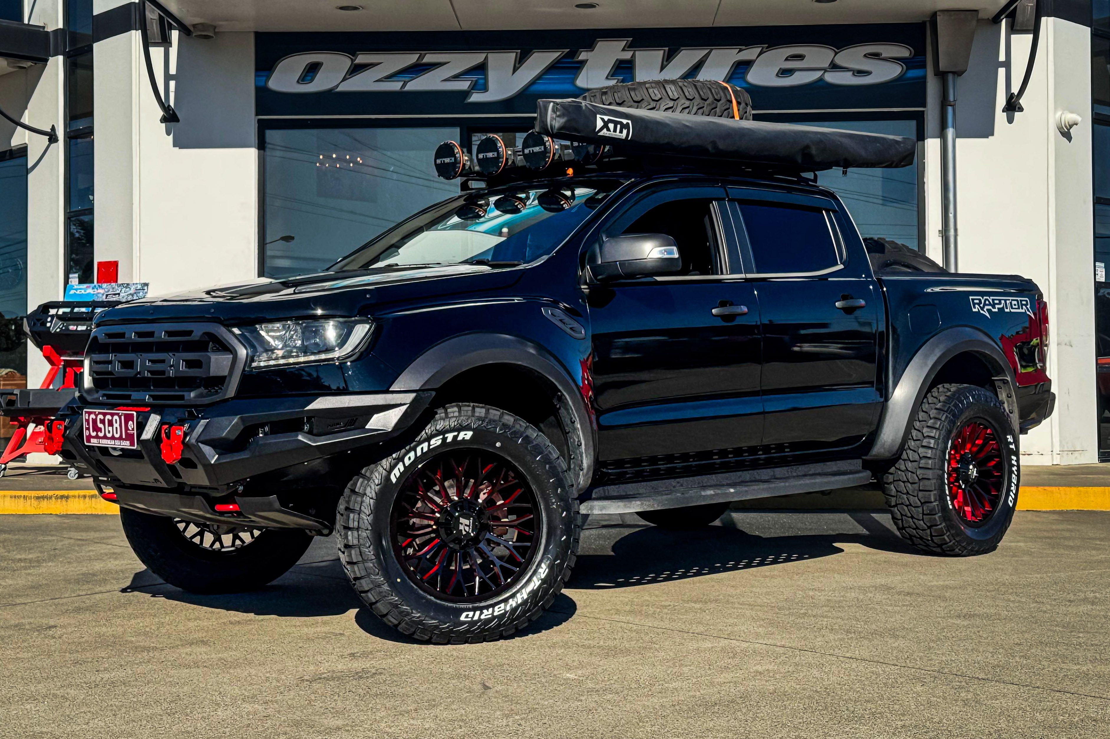 ford ranger raptor hussla hybrid gloss black 313 blood red wheel #20136