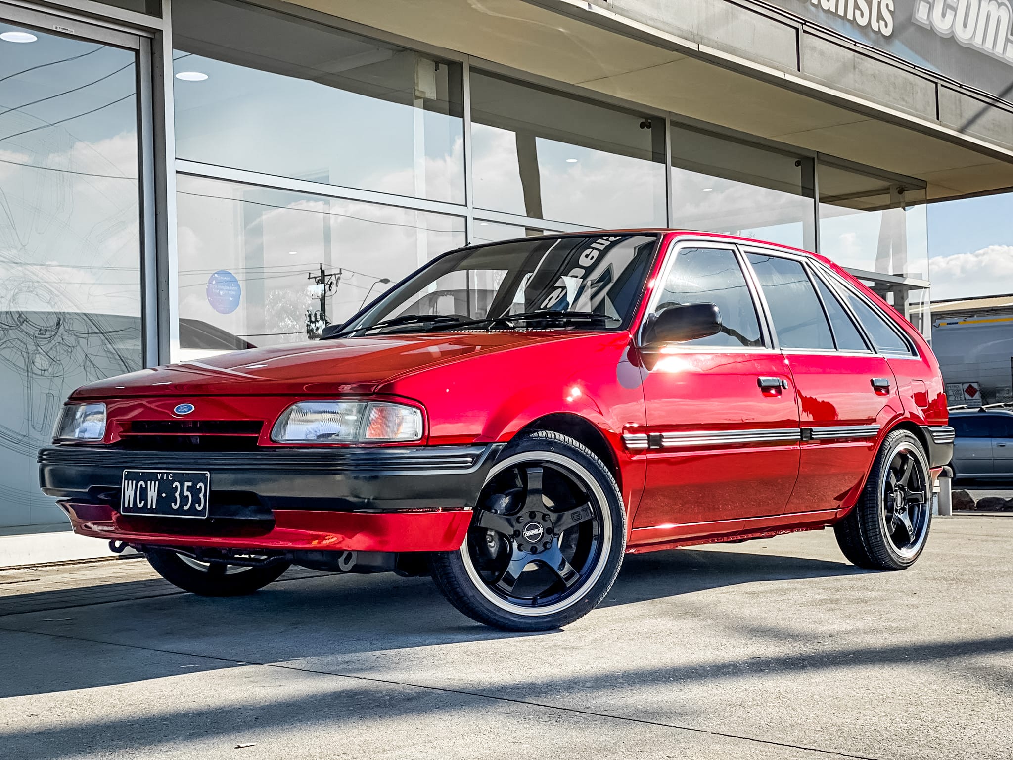 ford laser hussla gt gloss black polished lip wheel #9097